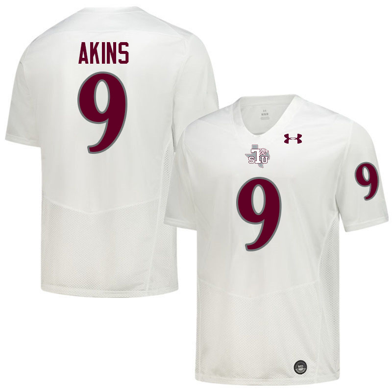 Texas Southern Tigers #9 Michael Akins College Football Jersey,Uniforms Stitched-White
